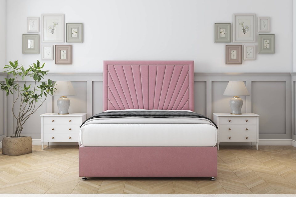image 1 of Sloomy Somerset Pink Plush Divan Bed Base 4 Drawers With 26 Inch Strutted Headboard | Pink | Pink | Double | 1
