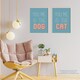 image 3 of Set of 2 You Me And The Cat Dog Lover Retro Teal Blue Pink Wall Art Prints 12x16 Inch