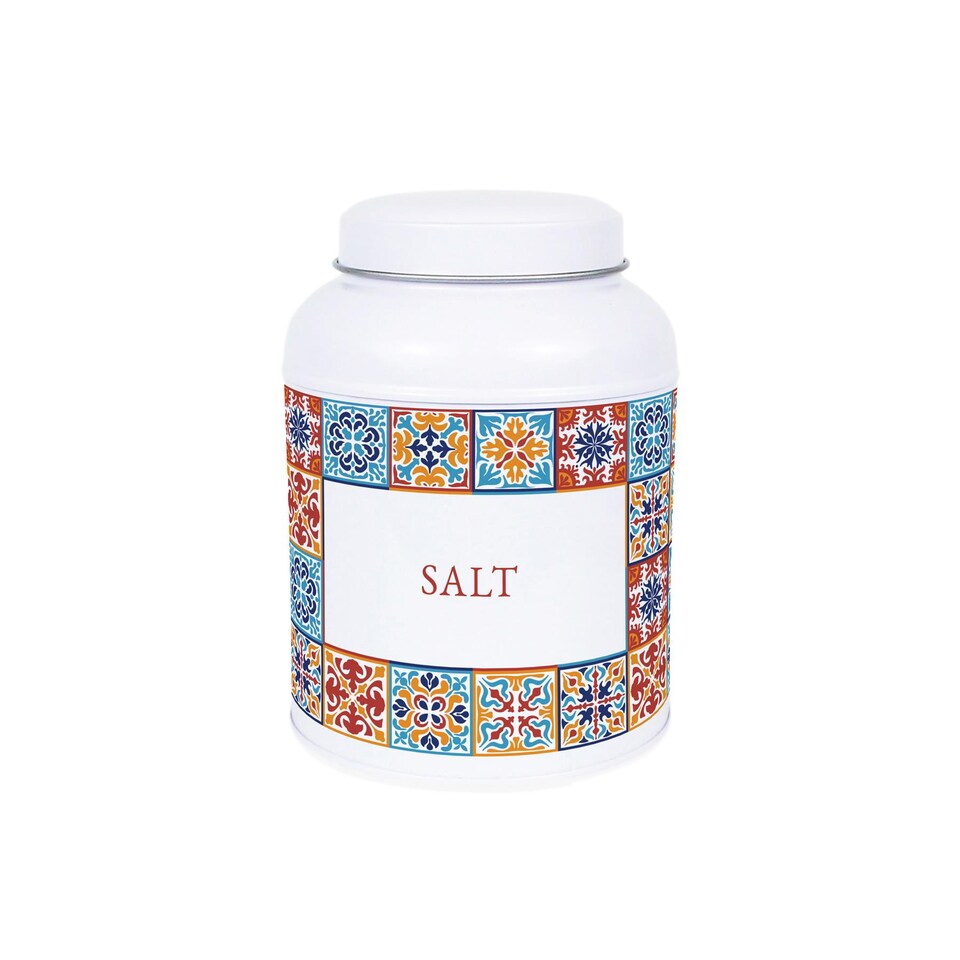 image 1 of Moroccan Tile Salt & Peppercorn Canisters - Small Kitchen Seasoning Jars