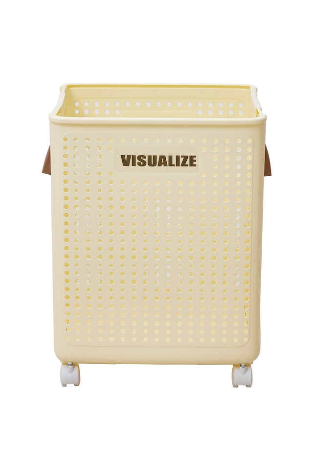 image 1 of Living and Home Foldable Laundry Basket with Wheels, XL | Cream | XL