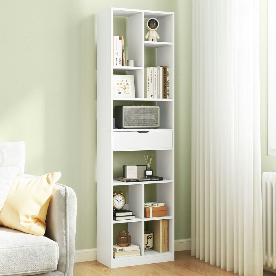 image 1 of COSTWAY 180CM Bookcase Modern Bookshelf with 10 Open Cubes White