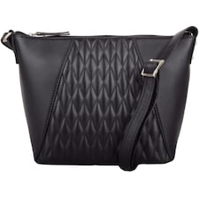 Genuine Leather Diamond Effect Design Cross Body / Shoulder Bag Black | Black
