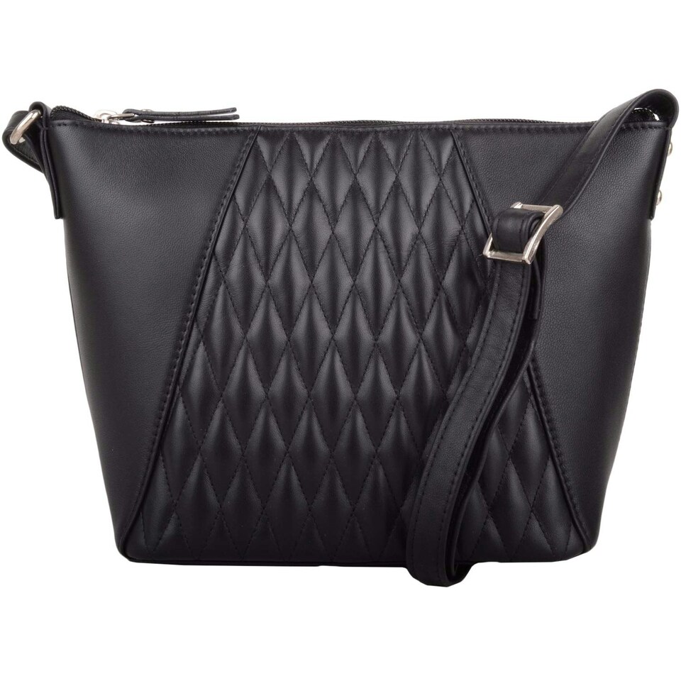 image 1 of Genuine Leather Diamond Effect Design Cross Body / Shoulder Bag Black | Black