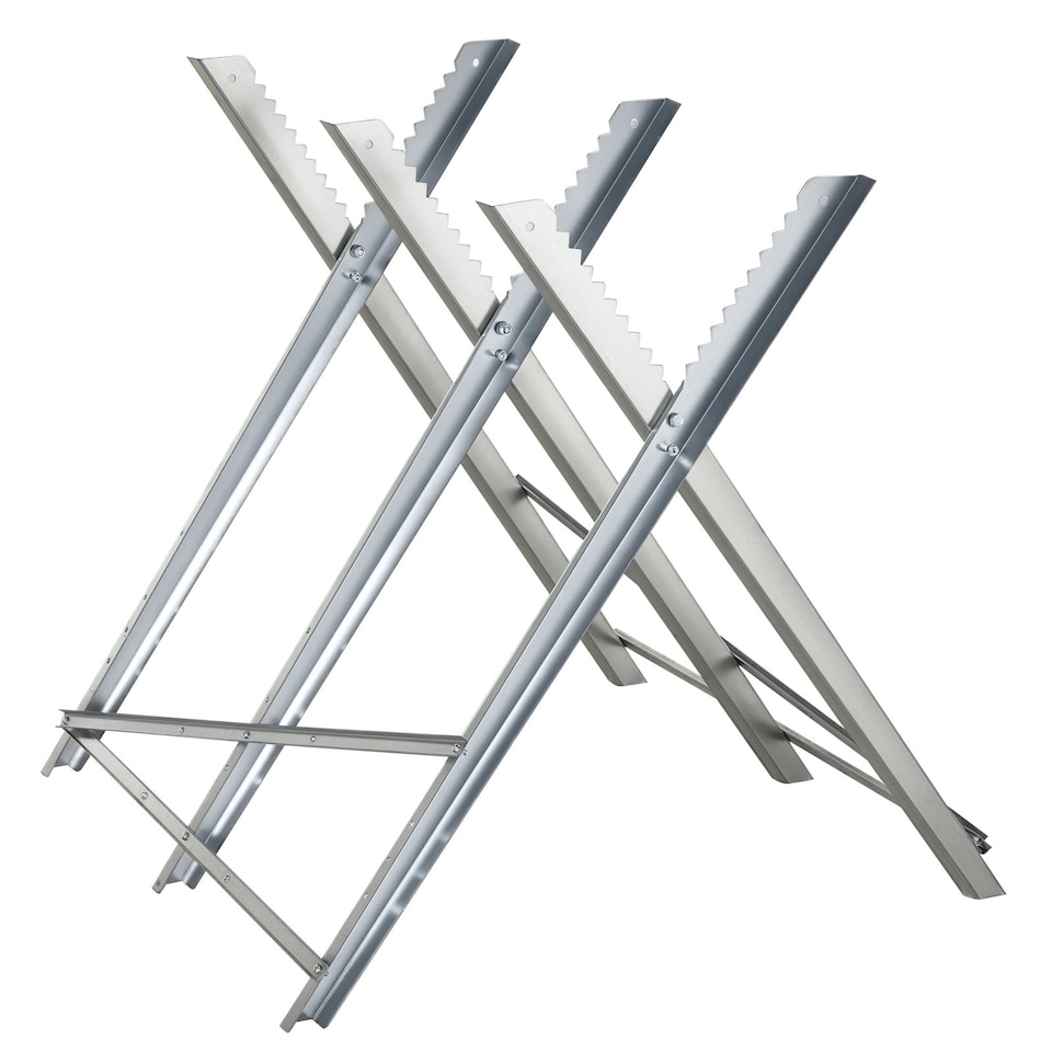 image 1 of DURHAND Portable Sawhorse Heavy Duty Steel Adjustable Work Support, Foldable Sawhorse Stand 100 kg Weight Capacity, Silver Tone