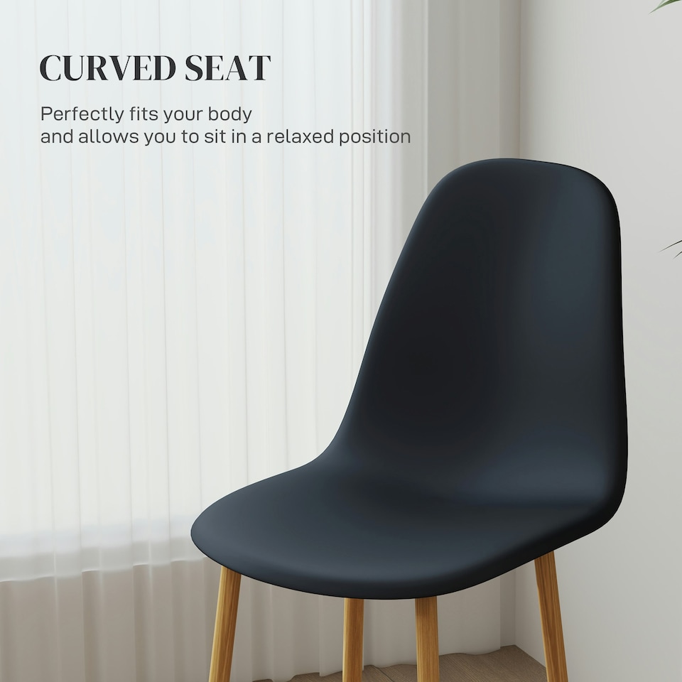 image 1 of HOMCOM Dining Chairs Set of 4 w/ Curved Back, Steel Legs, Grey Black