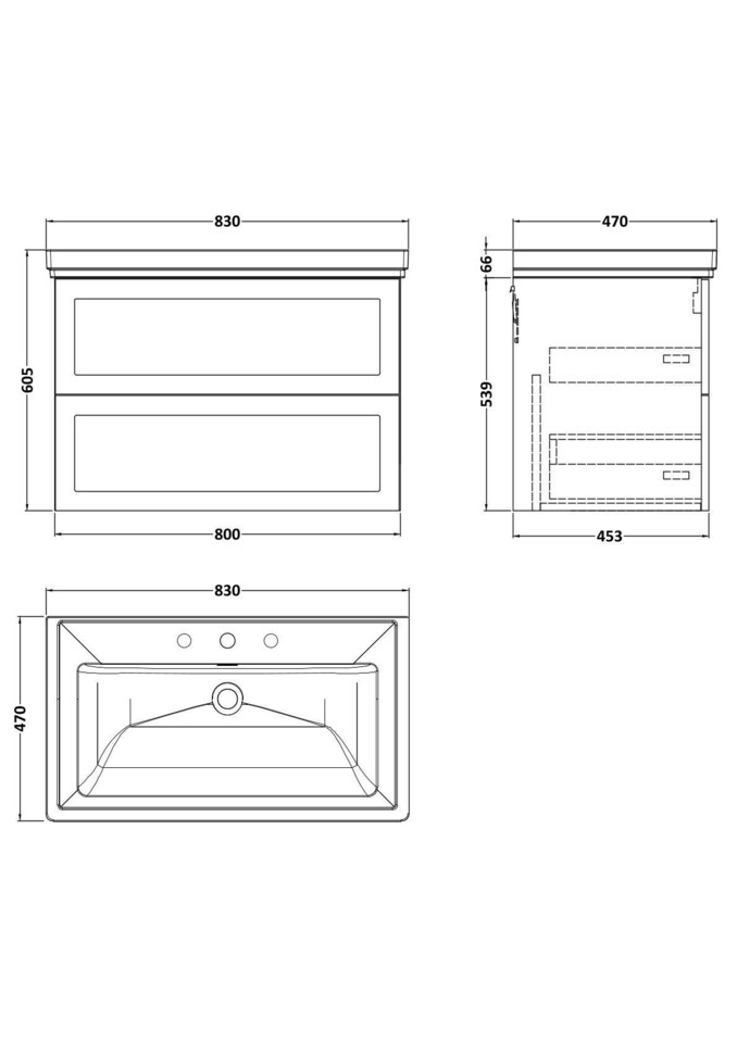 image 1 of Balterley Stonnall Traditional Wall Hung 2 Drawers Vanity Unit with Traditional 3 Tap Hole Fireclay Basin, 800mm, Matt White