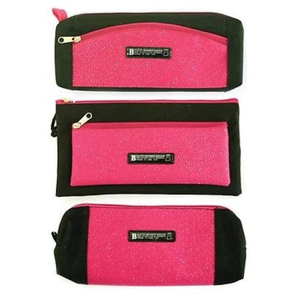 image 1 of Just Stationery Assorted Shaped Glitter Pencil Case - Pink/Black single supplied