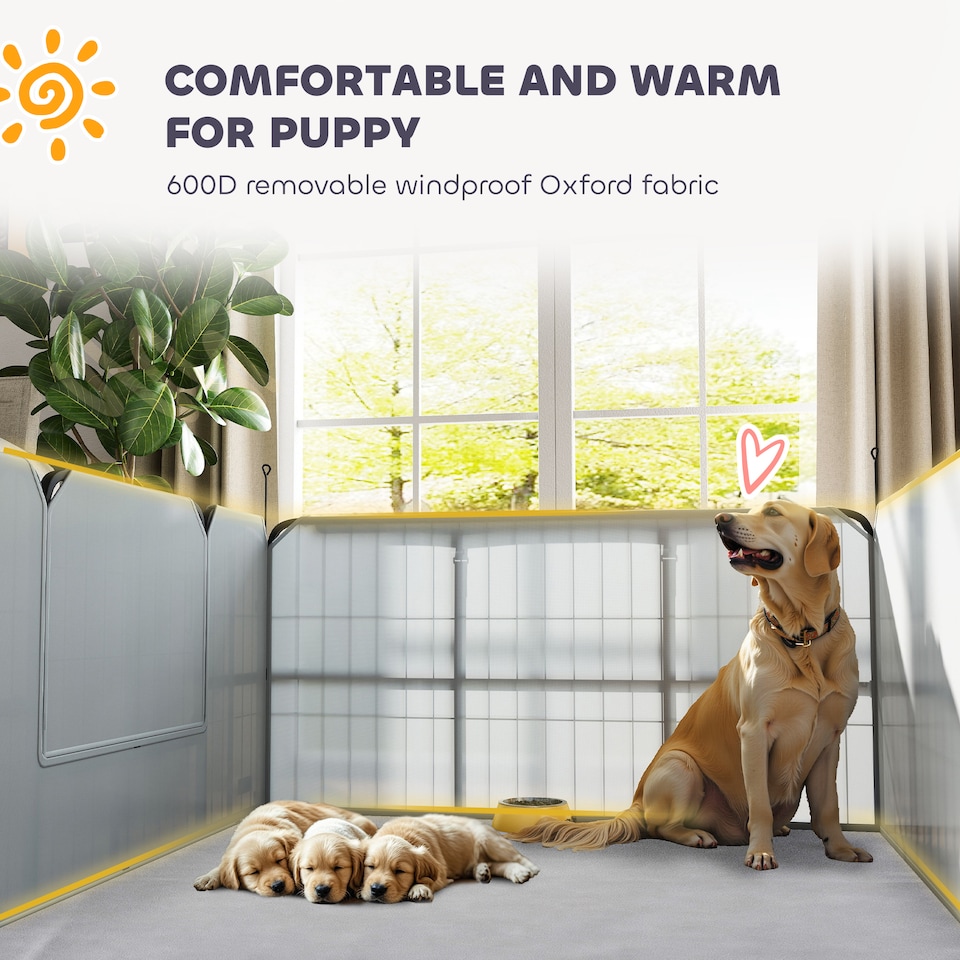 image 1 of PawHut Whelping Box for Dogs and Puppies, 4 Panel Whelping Pen with Washable Whelping Pad, Wind-Resistant Cloth, Lockable Door, Dog Playpen for Small and Medium Breeds, 122 x 122 x 60cm