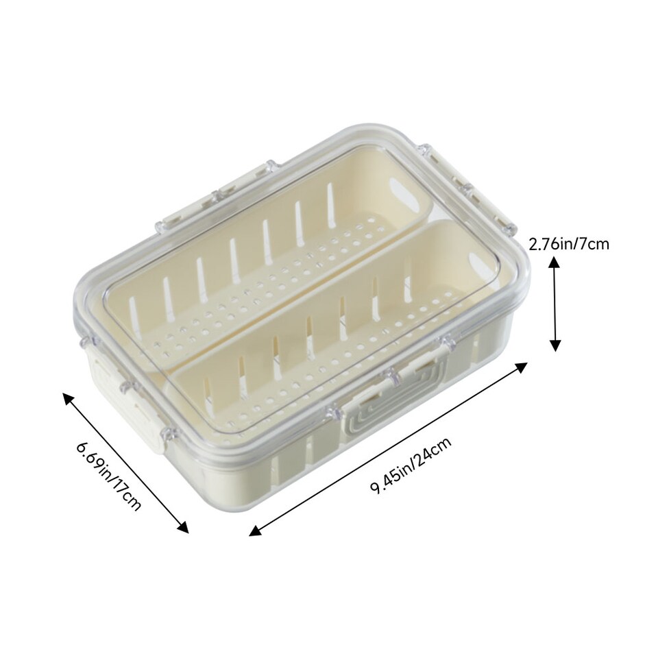 image 1 of Living and Home Food Storage Container with 2 Compartments for Fridge or Picnic,24cm W x 17cm D x 7cm H | White