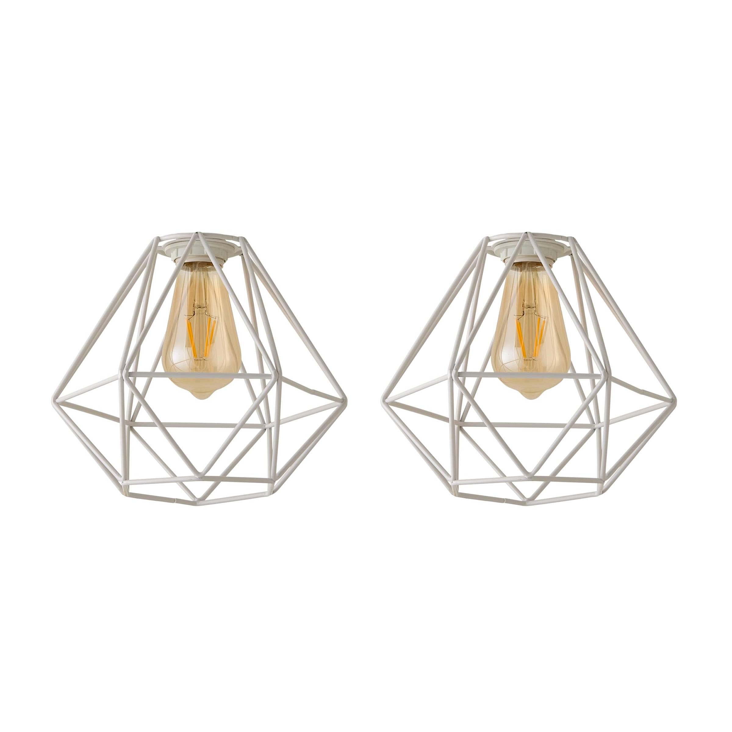 ValueLights Diablo Pair White Cage Ceiling Pendant Shades White