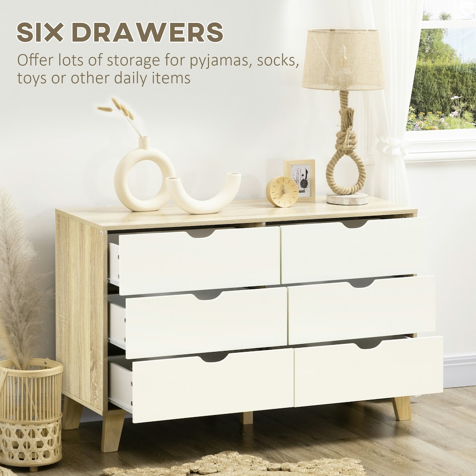 image 1 of HOMCOM Chest of Drawers, 6 Drawer Unit Storage Chest Bedroom