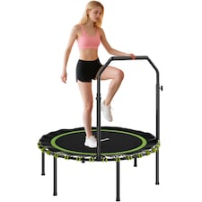 SPORTNOW 40'' Foldable Fitness Trampoline, Mini Trampoline Bungee Rebounder with 5-Level Adjustable Handle for Adults Indoor Outdoor Exercise, Green | Green