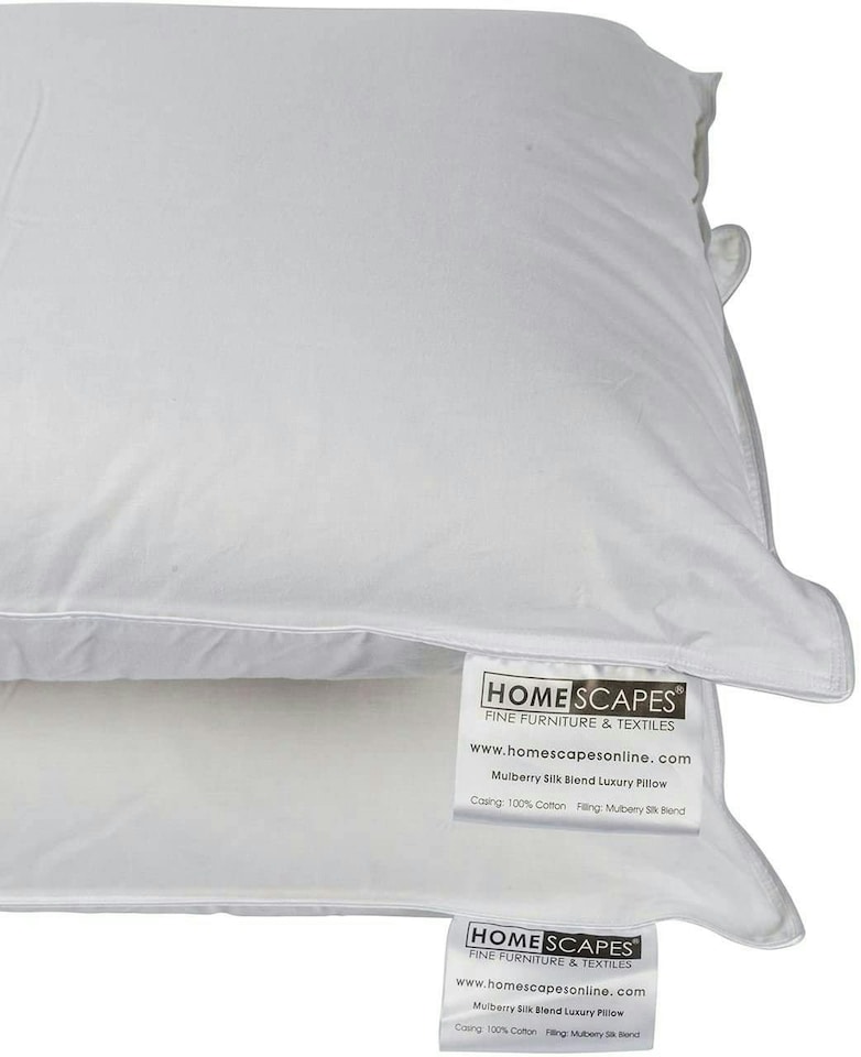image 1 of Homescapes Pure Mulberry Silk Blend Pillow Pair with Cotton Casing | White | 48cm x 74cm (19" x 29")