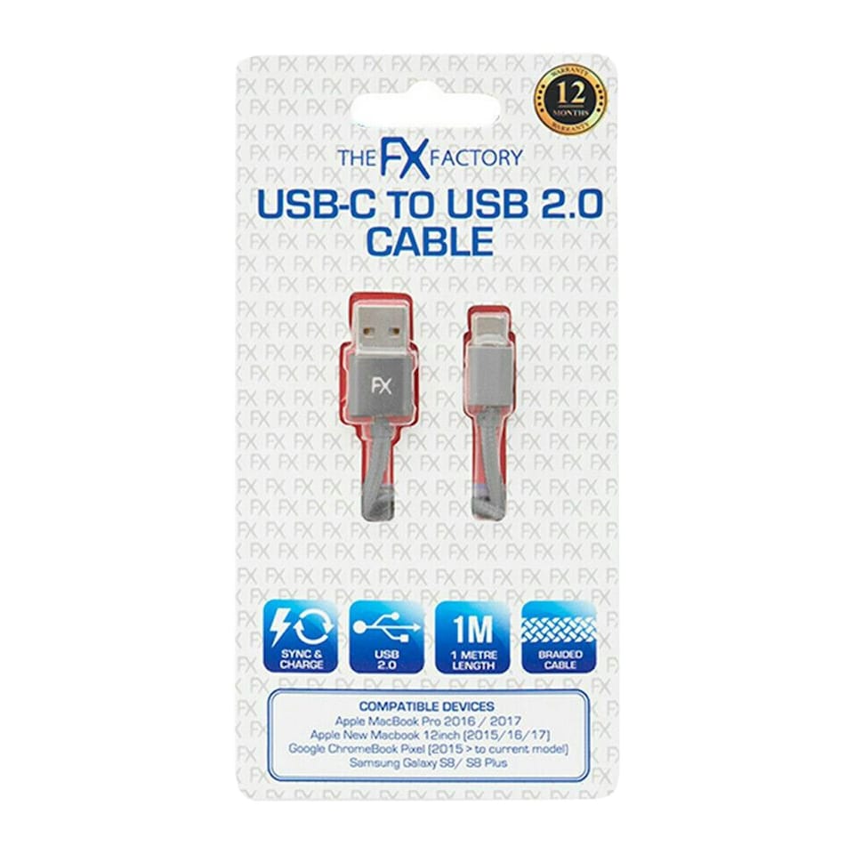 image 1 of FX Nylon Braided USB Data Cable For Type C Smartphone Devices, Space Grey
