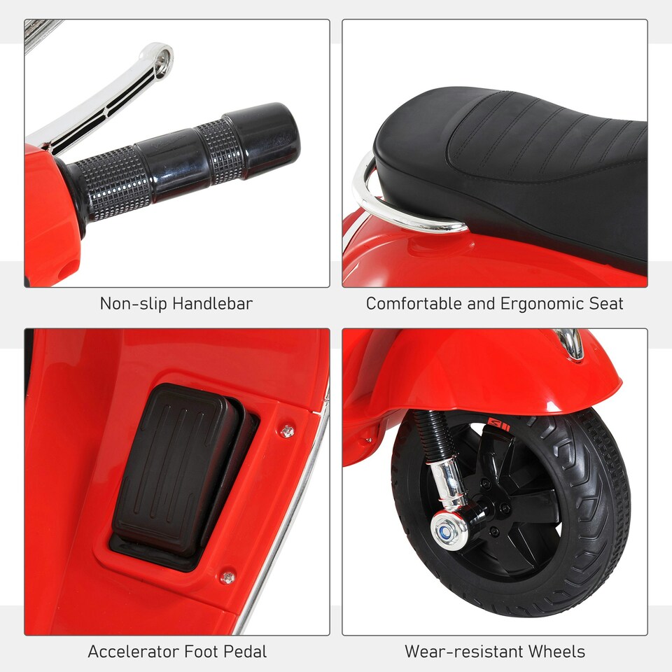 image 1 of HOMCOM Kids Ride On Licensed Vespa Motorcycle 6V Boys Girls MP3 Music LED Lights