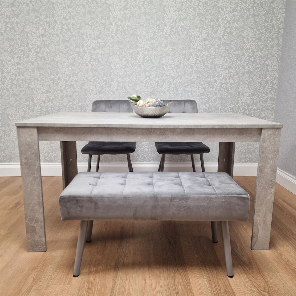 image 1 of Grey Wooden Dining Table Set with 2 Chairs and 1 Bench  Dining Kitchen Furniture