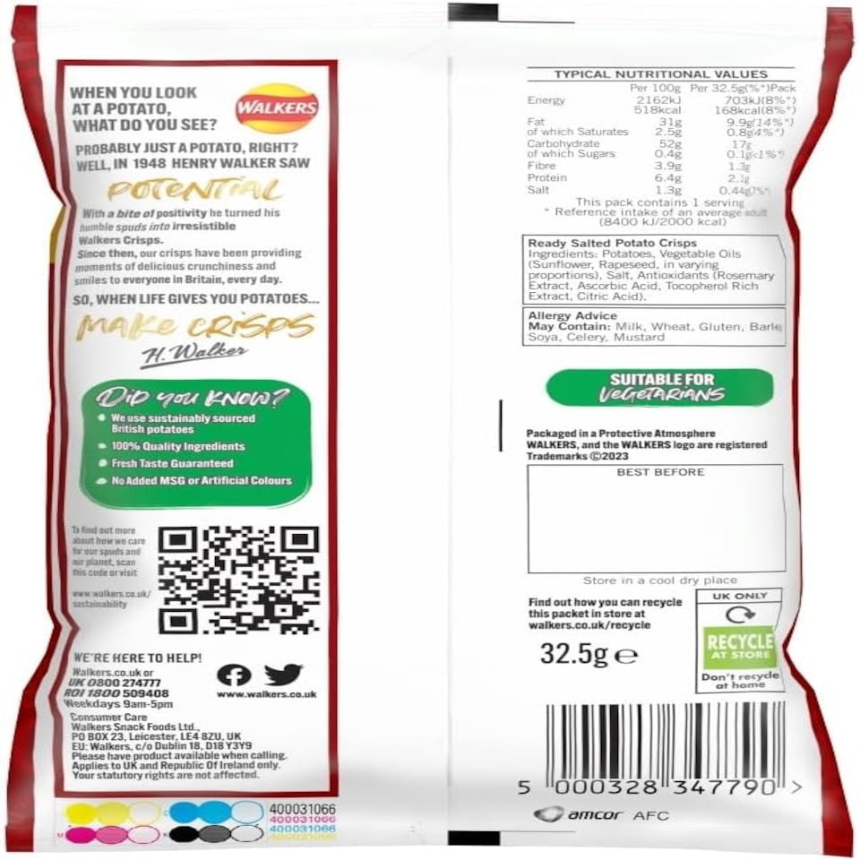 image 1 of Walkers Ready Salted Crisps 32.5g (Case of 32)