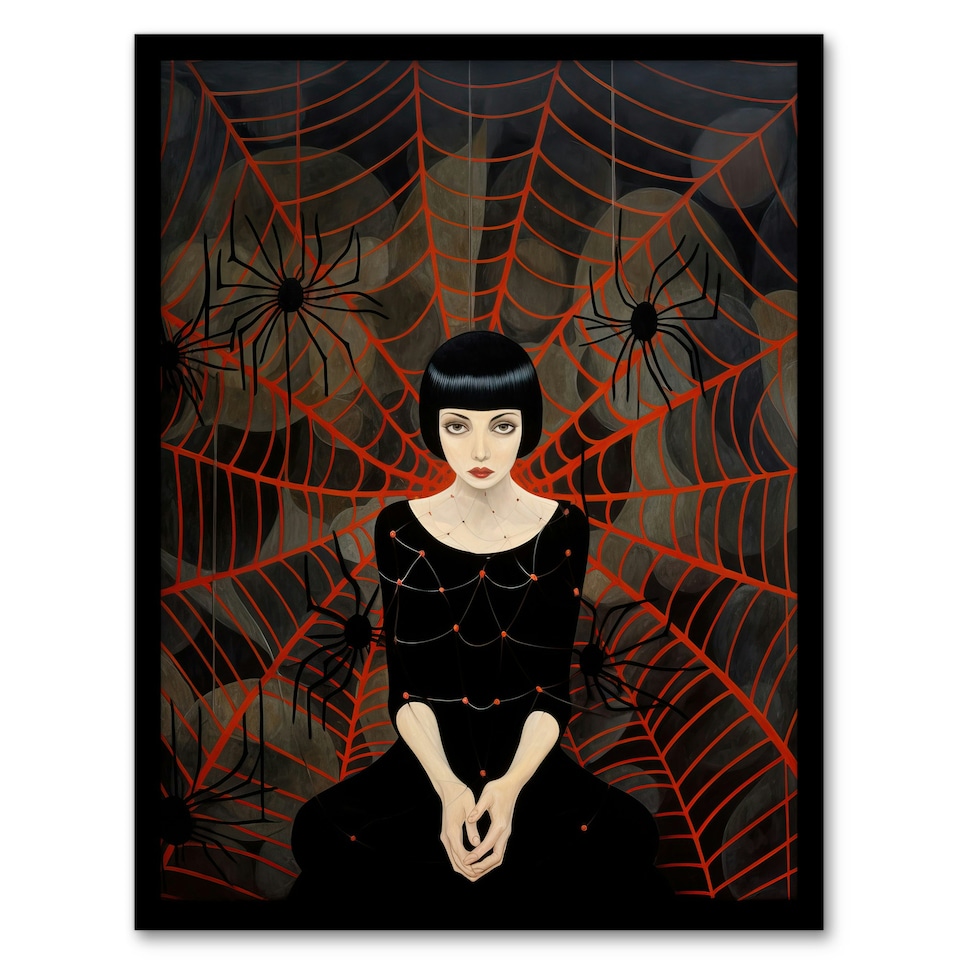 image 1 of Arachnophilia Oil Red Woman Arachnid Spider Black Framed Wall Art Print A4