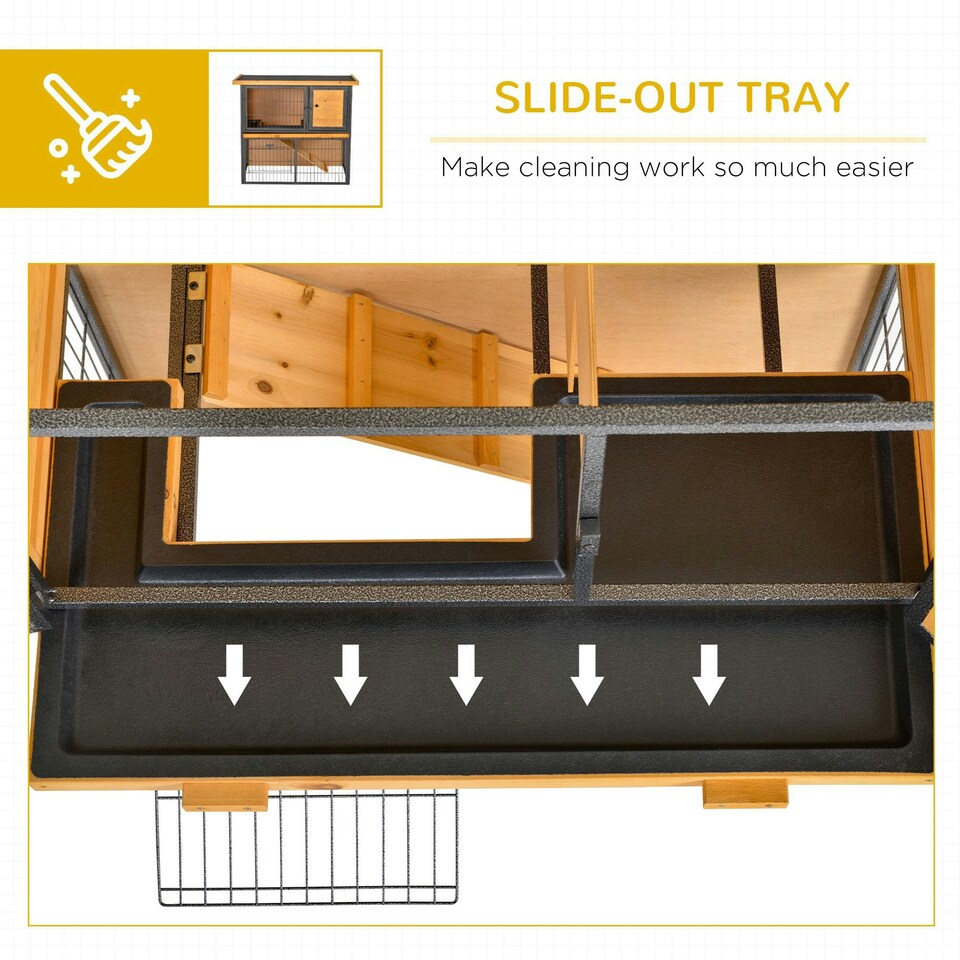 image 1 of PawHut Guinea Pig Hutch, Elevated Pet House w/ Tray & Ramp, Yellow