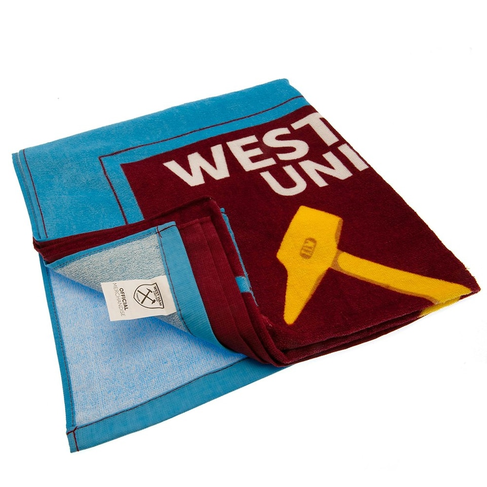 image 1 of West Ham United FC Crest Beach Towel - Sky Blue/Claret Red - 140cm x 70cm
