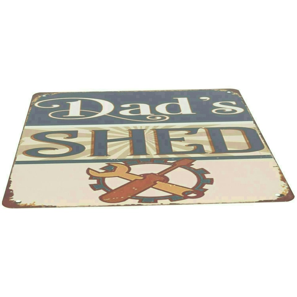 image 1 of Retro Hanging 'Dad's Shed' Metal Sign Garage/Home PrePunched Holes 20x25cm