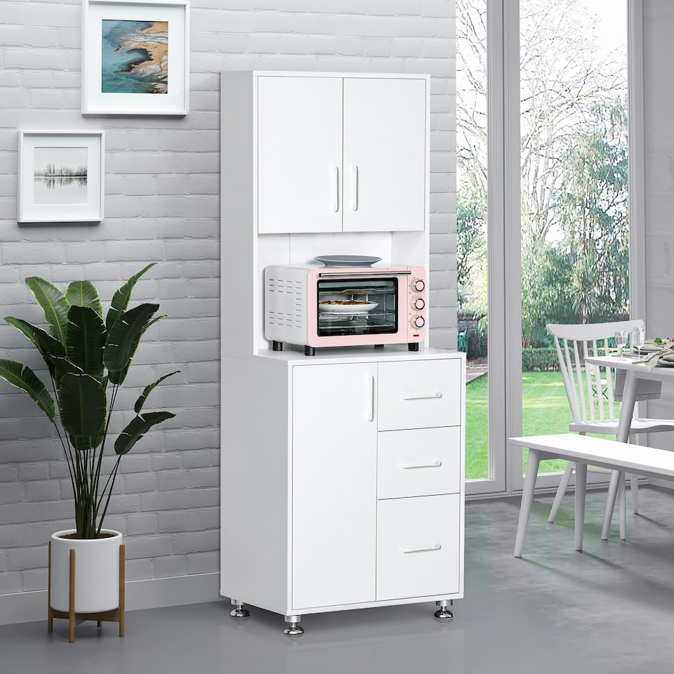 image 1 of HOMCOM Modern Kitchen Cupboard Storage Organiser Microwave Cabinet Grey