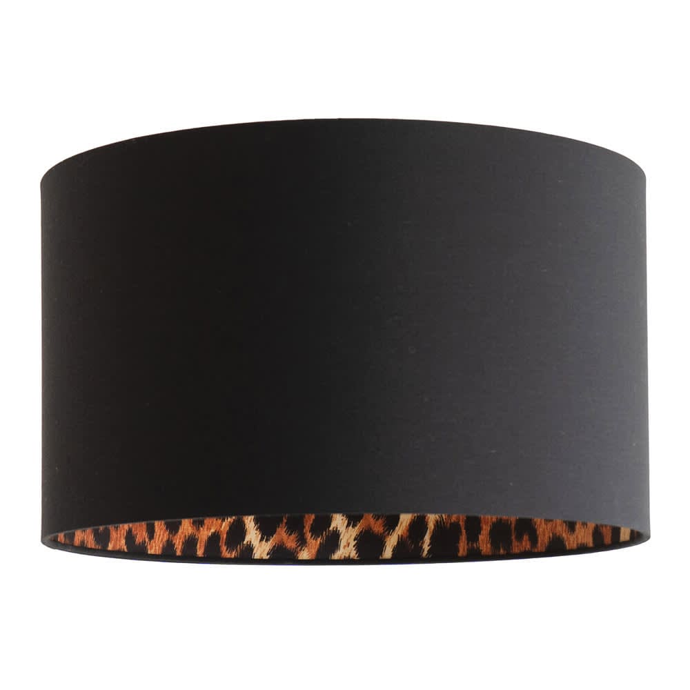 ValueLights Oasis Black with Leopard Print Inner Drum Ceiling Lamp Shade & Bulb | Size: Large