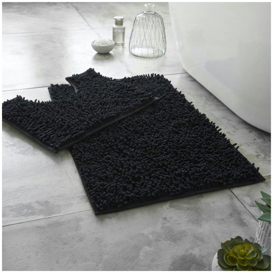 image 1 of VELVETIO Loop Bath Set Anti Slip Water Absorbent Soft Bathroom Rugs Black