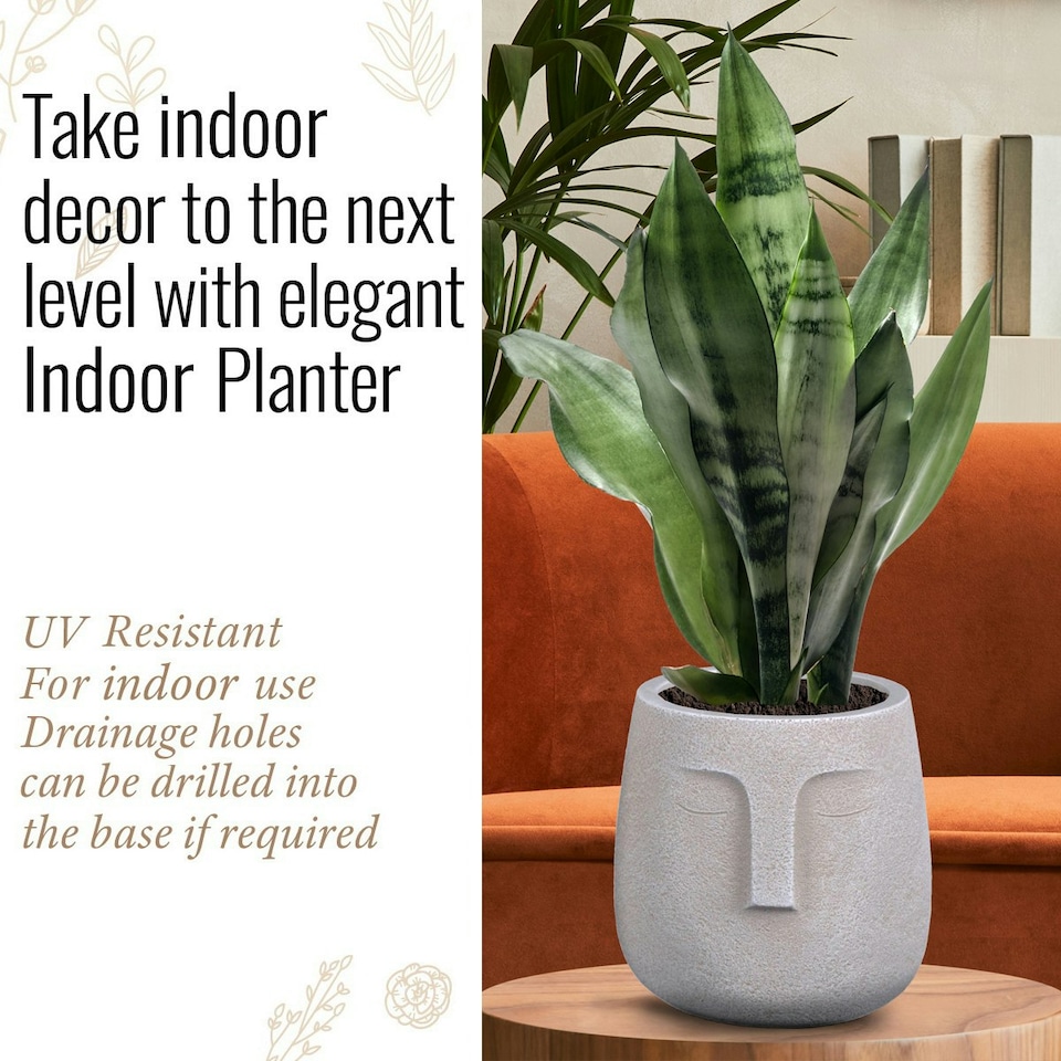 image 1 of Textured Concrete Effect Beige Oval Face Planter Indoor L30.5 D29.5 H29.5 cm, 13.9 ltrs Cap.