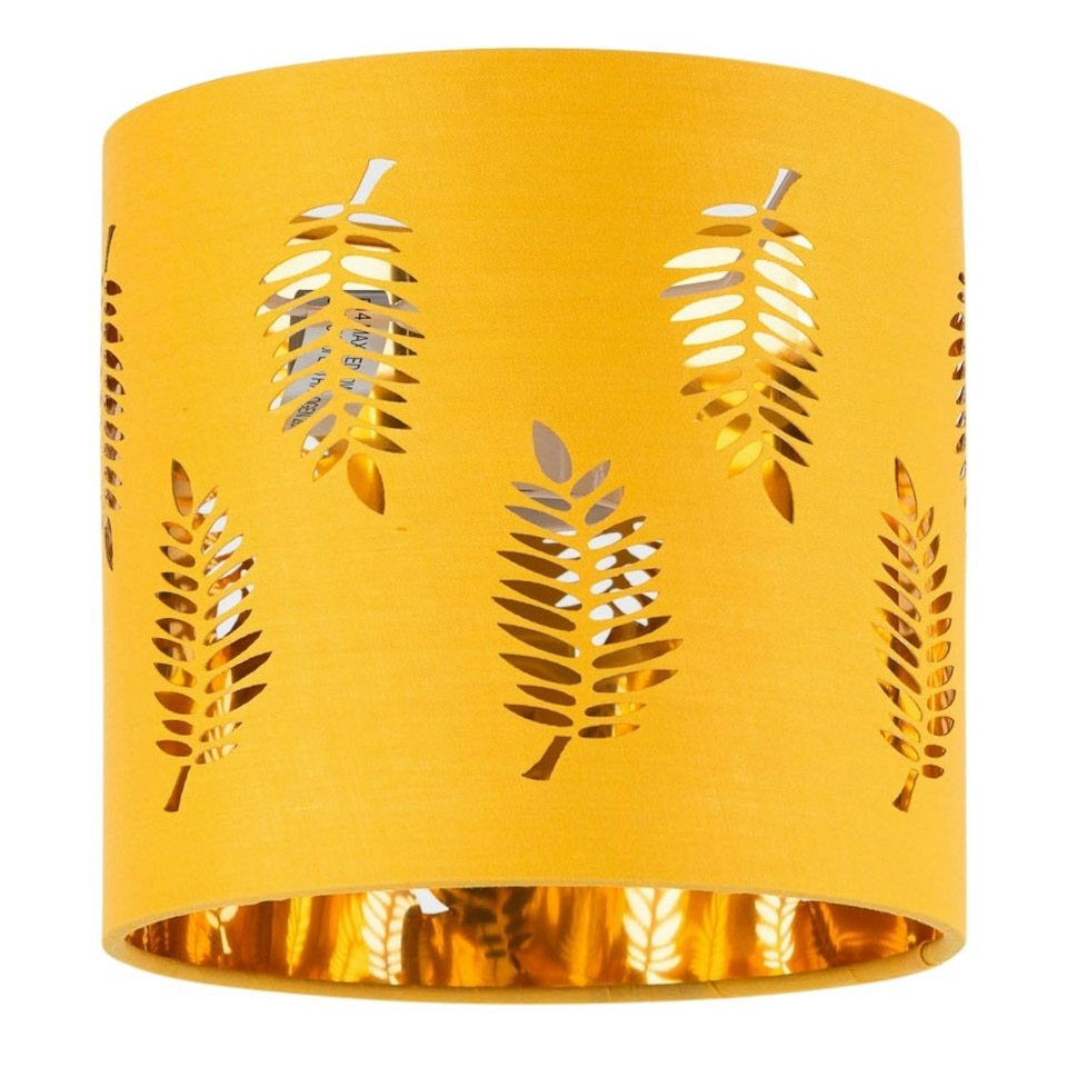 image 1 of Set of 2 Fern - Ochre witj Gold Inner 15.5cm Table Lamp Shades Yellow | Gold