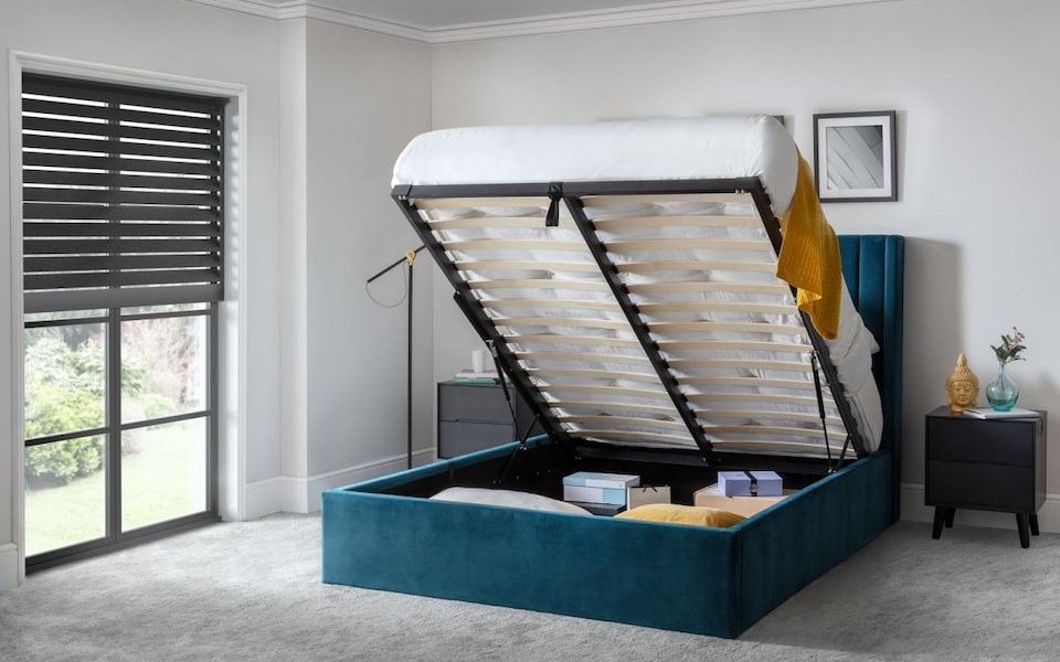 image 1 of Premium - Teal Scalloped Velvet Ottoman Bed - Double 4ft 6" (135cm)