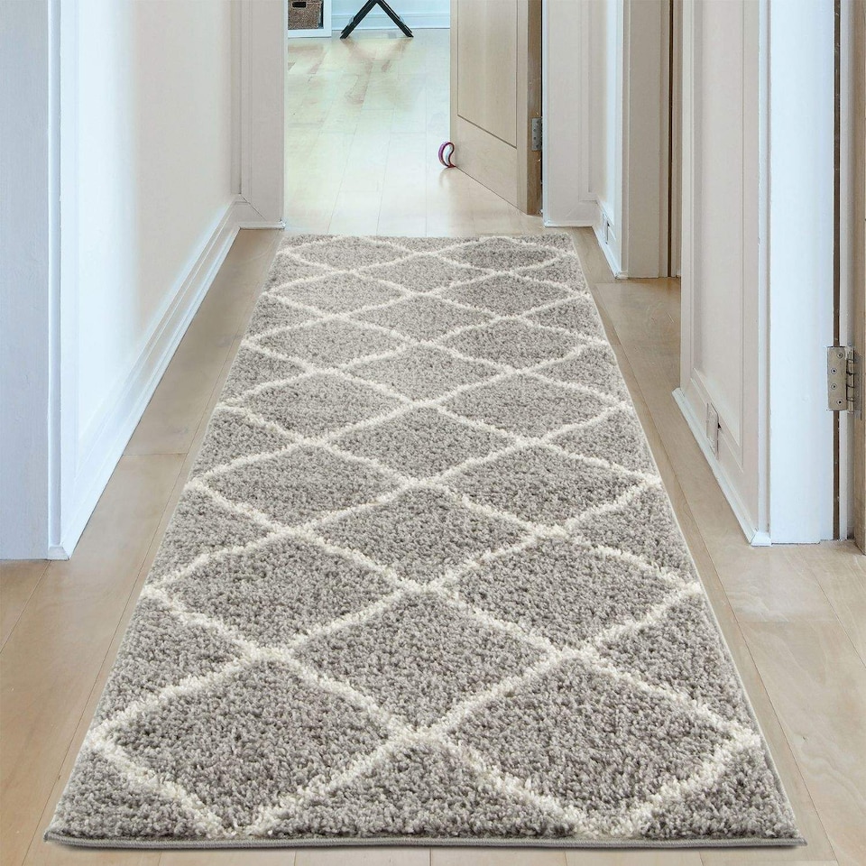 image 1 of The Rugs Moroccan Collection Soft High Pile Shaggy Lattice Floor Rugs and Runners Living Room