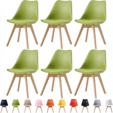 Set of 6 Dining Chairs with Solid Wooden Legs and Seat Cushion Pads in Green - Eva by MCC