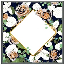 Decorative flowers on navy background (Picture Frame) Grey | L