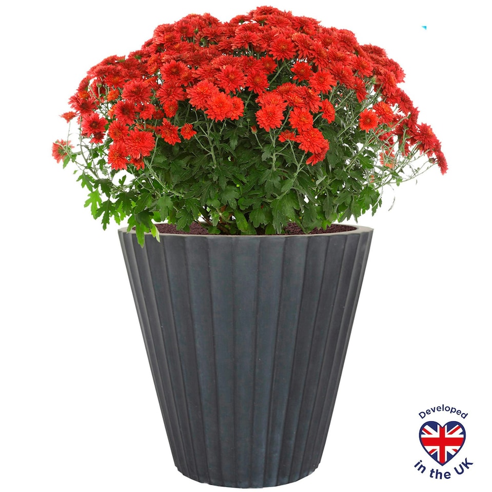 image 1 of Vintage Black Ribbed Round Vase Outdoor Garden Planter D30.5 H30 cm, 21.9 ltrs Cap.