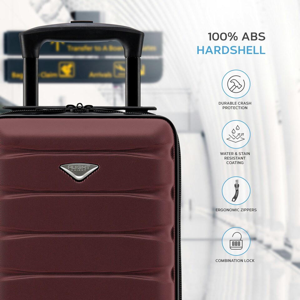 image 1 of Flight Knight Lightweight 2 Wheel ABS Hard Suitcase Cabin Hand Luggage 100+ Airlines Approved - British Airways, Ryanair & easyJet Free Carry On 40x20x25cm Purple | Burgundy | Cabin Bag