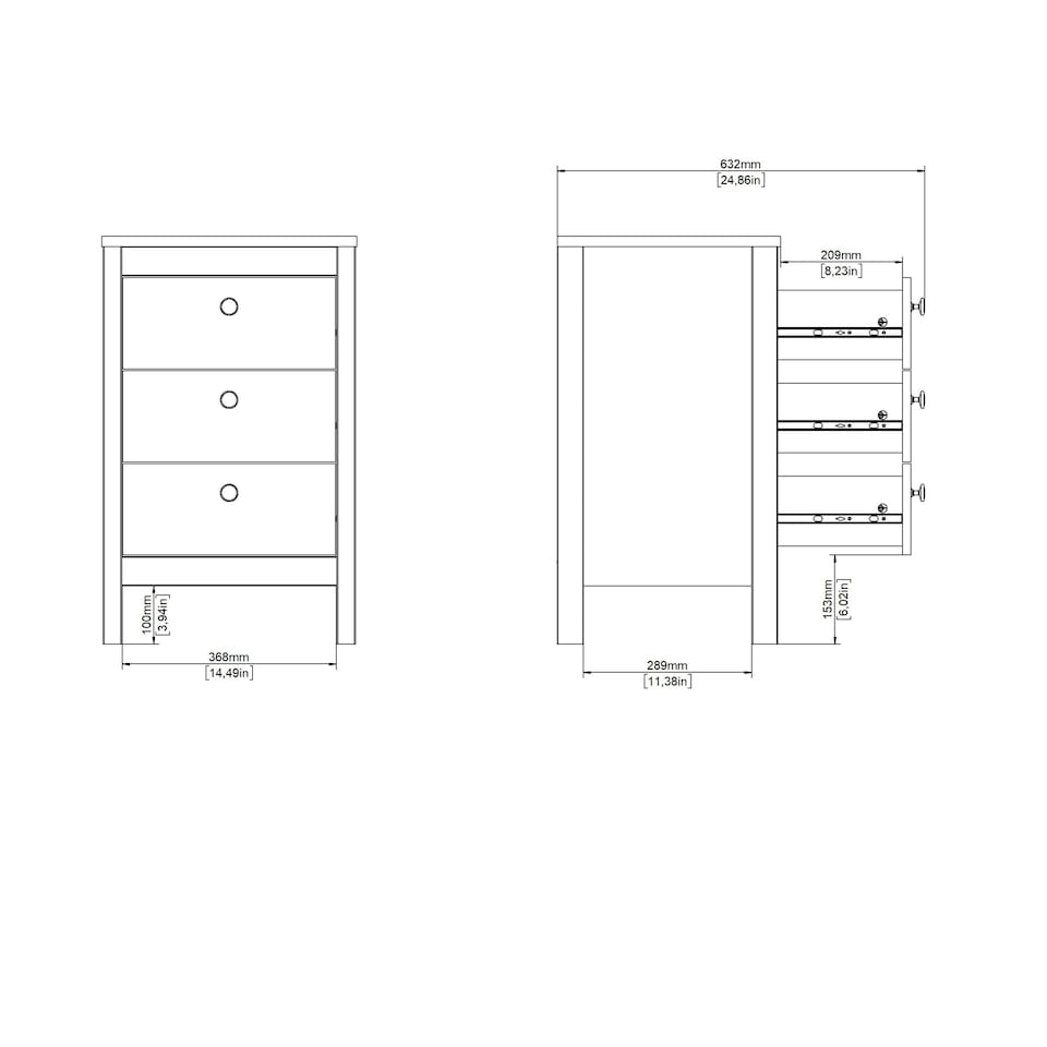 image 1 of Madrid Bedside Table 3 Drawers in Cashmere N/A