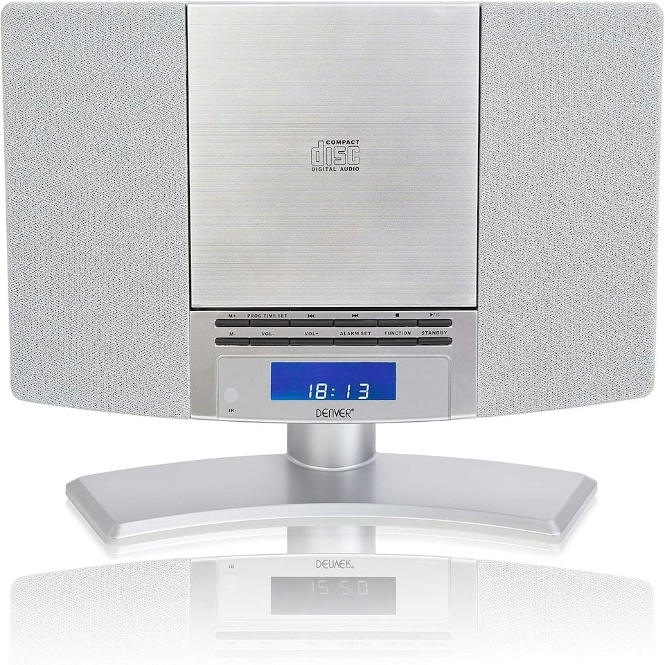 image 1 of Denver MC-5220 CD Player For Home HiFi System - CD Player With Speakers & Radio - Mains Power, Clock Radio, Remote Control, Desktop Stand/Wall Mounted CD Player