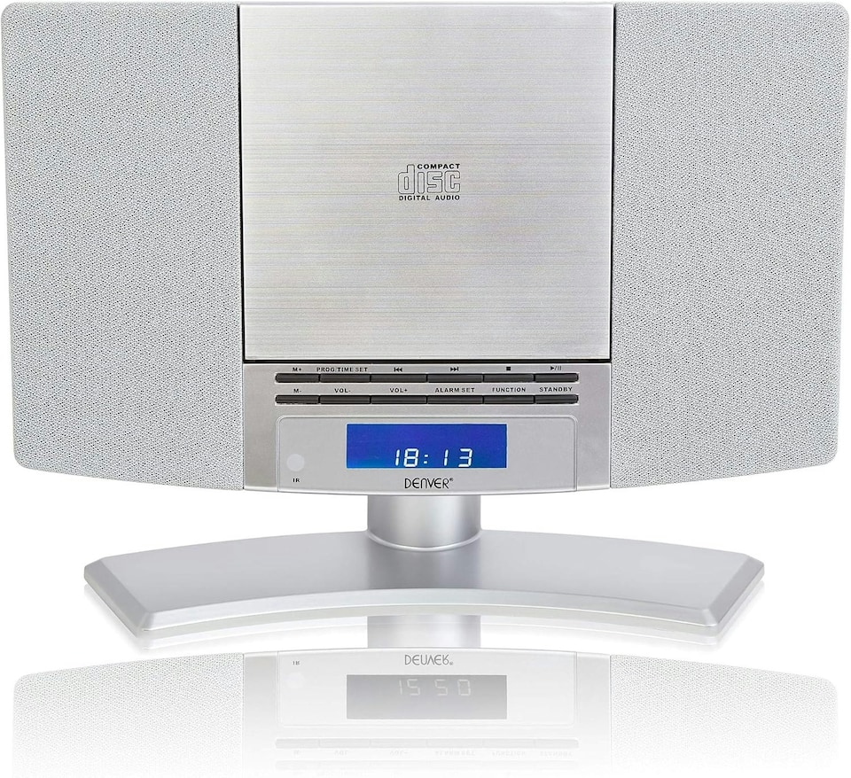 image 1 of Denver MC-5220 CD Player For Home HiFi System - CD Player With Speakers & Radio - Mains Power, Clock Radio, Remote Control, Desktop Stand/Wall Mounted CD Player