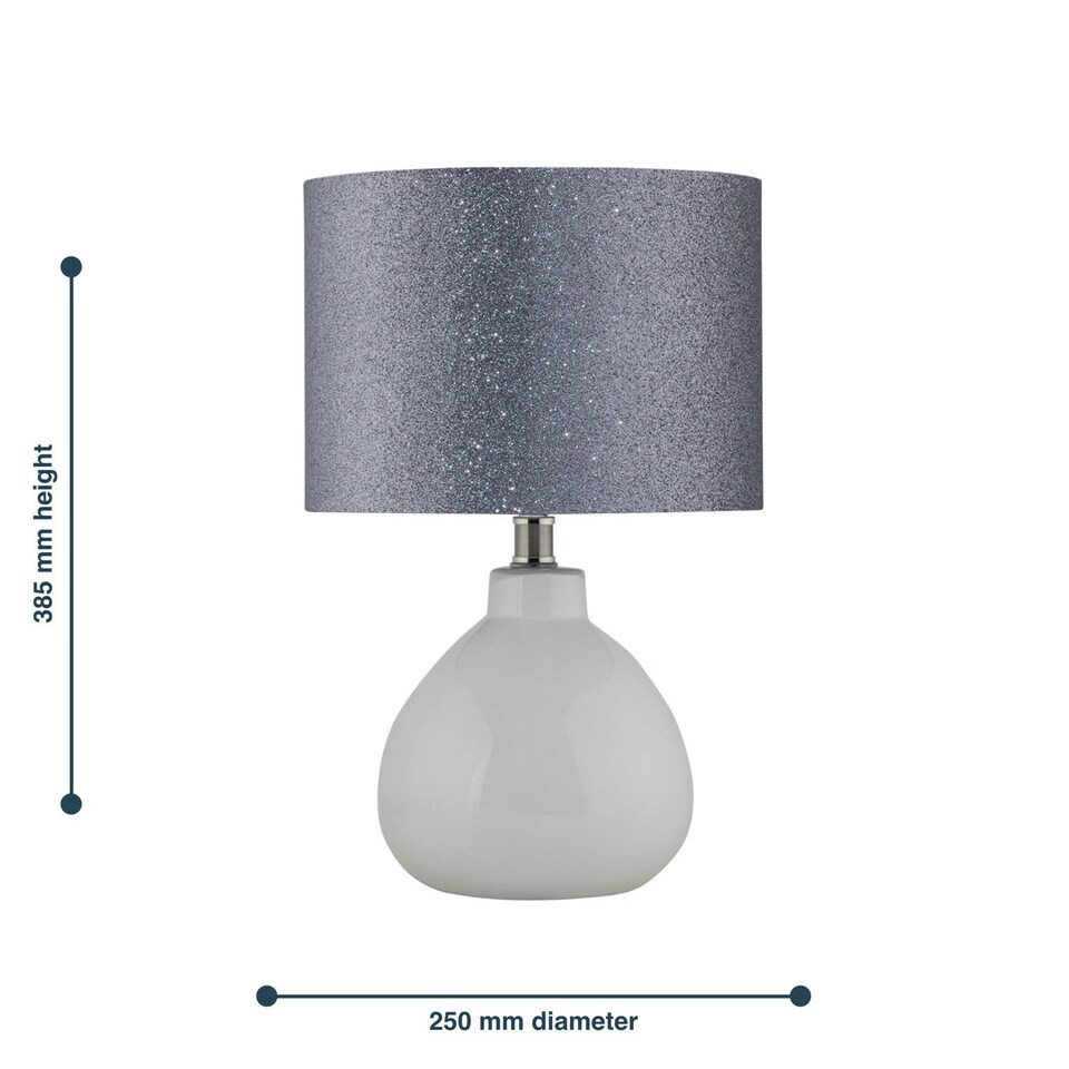 image 1 of First Choice Lighting Tuscan White Ceramic Lamp with Silver Grey Glitter Shade White | Grey