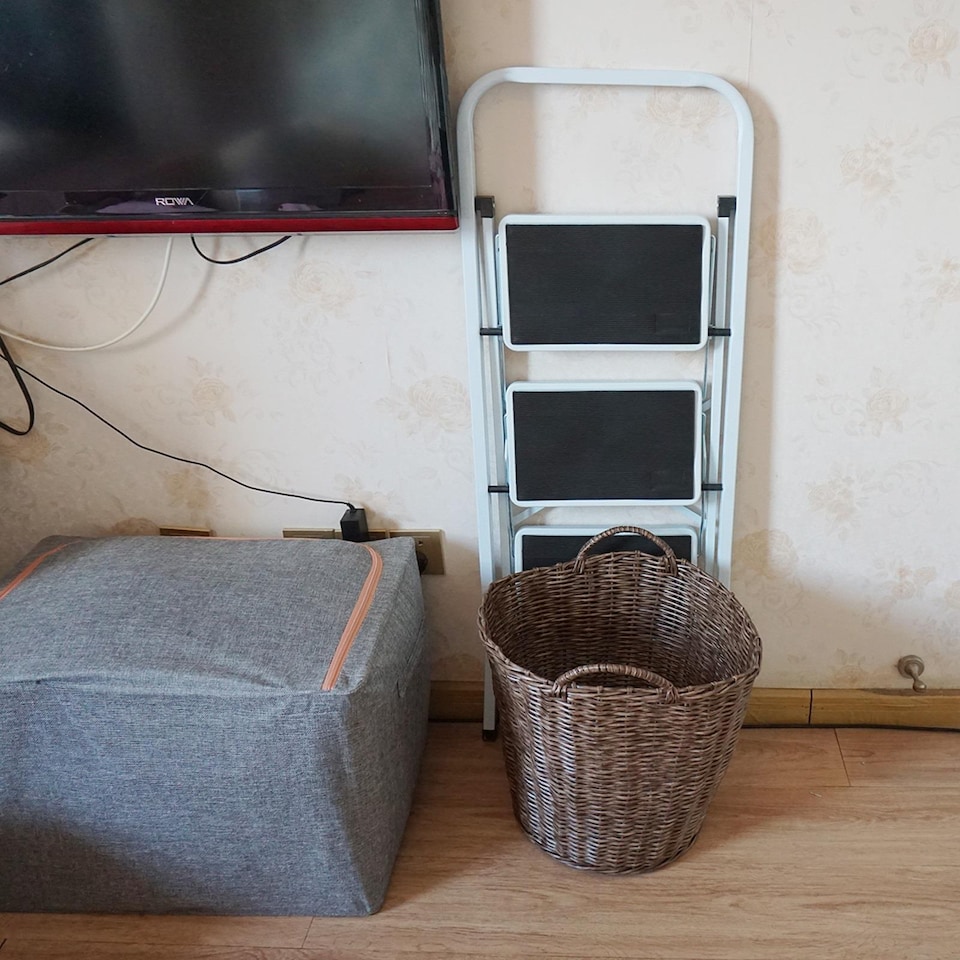 image 1 of Gr8 Home 3 Step Ladder Folding Stool Non Slip Tread Heavy Duty Steel Foldable Home DIY