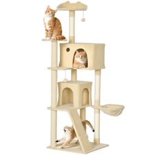 PawHut 180cm Cat Tree, Multi-Level Large Cat Tower with 3 Sisal Scratching Posts, Condos, Plush Perches, Hammock, Ladder, Dangling Balls, Kitten Activity Centre for Kittens Playing Relaxing | Cream