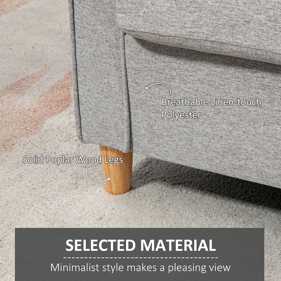 image 1 of HOMCOM 2 Seater Sofa, Compact Loveseat, Linen Upholstered Couch with Wood Legs and Armrest, Small Sofa for Living Room and Home Office Light Grey