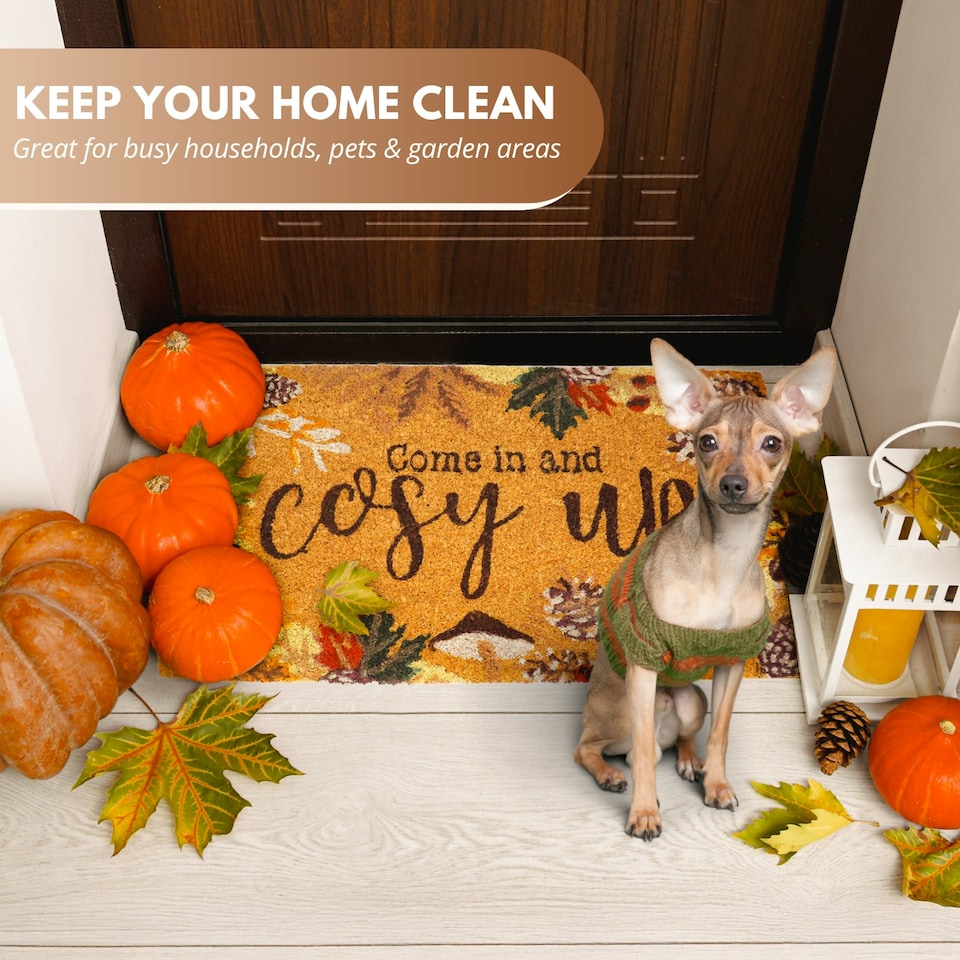 image 1 of Marco Paul Multicoloured Coir 'Cosy Autumn' Doormat 60x40cm Seasonal Entryway Mat