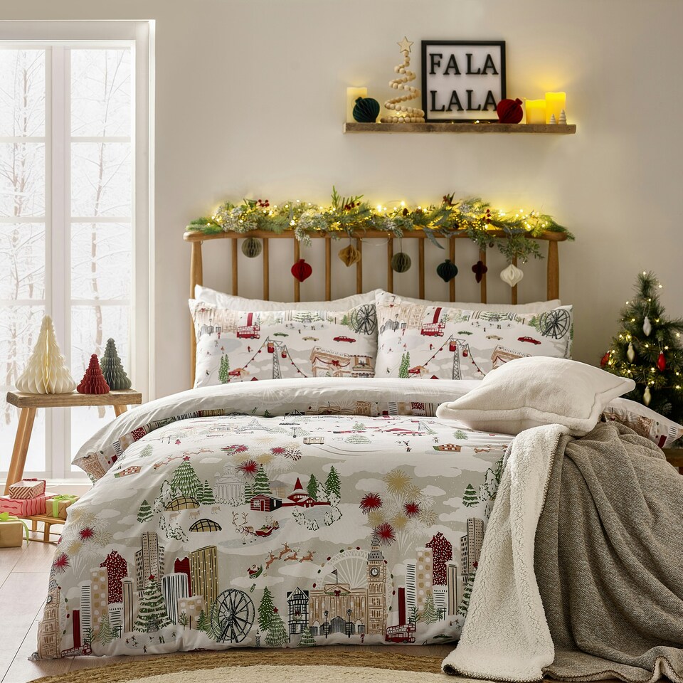 image 1 of furn. Joy To All Printed Super King Duvet Set White | Super King
