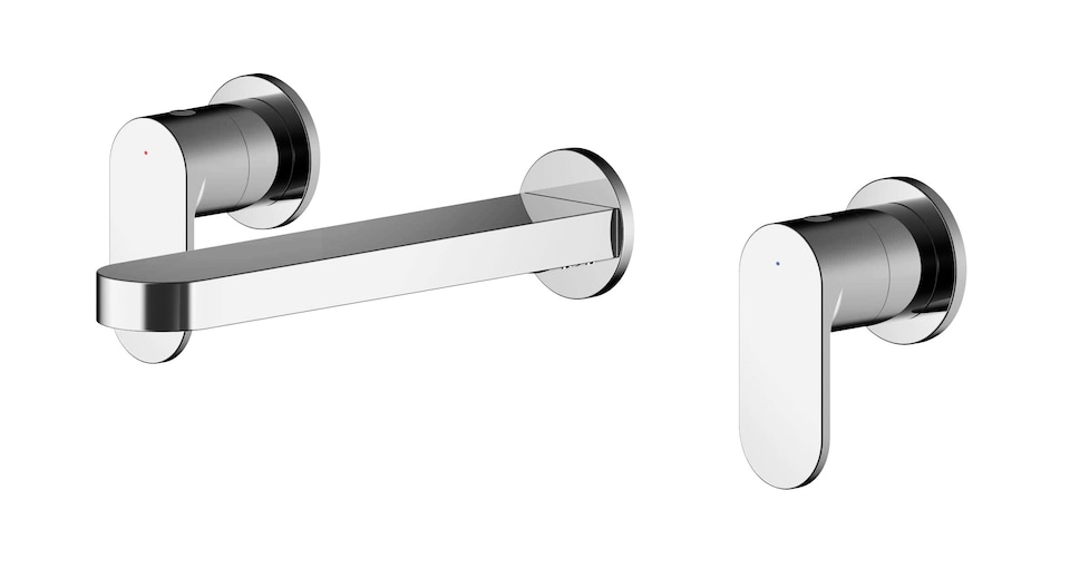 image 1 of Current Round Wall Mount 3 Tap Hole Basin Mixer Tap, Spout - Chrome