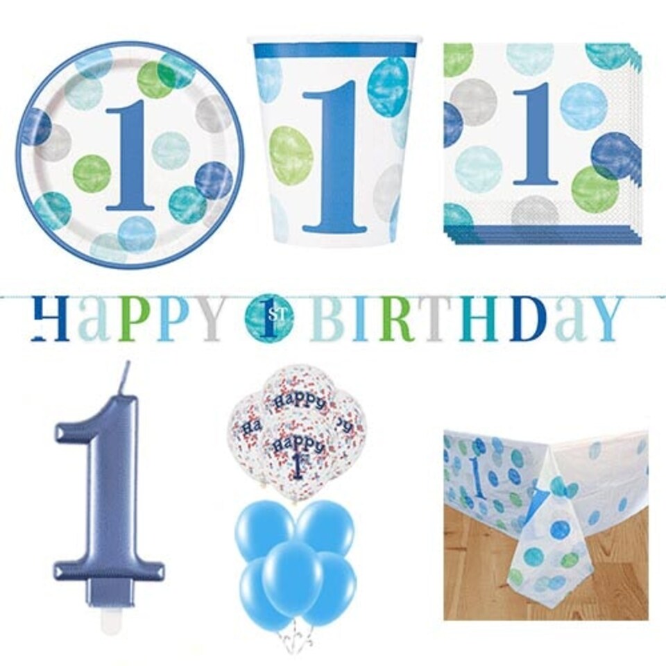 First Birthday Boy 16 Person Deluxe Party Pack