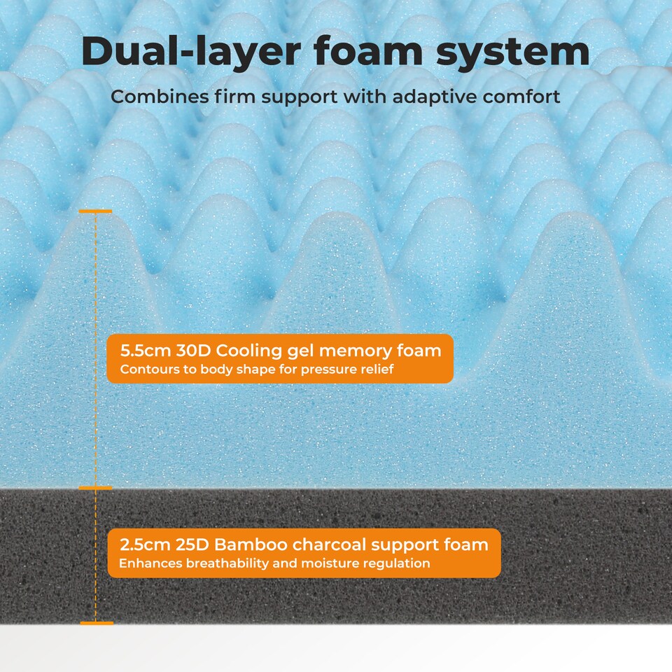 image 1 of Memory Foam Mattress Topper King Bamboo Charcoal Cooling Gel 8cm Thick Washable | White | White | King