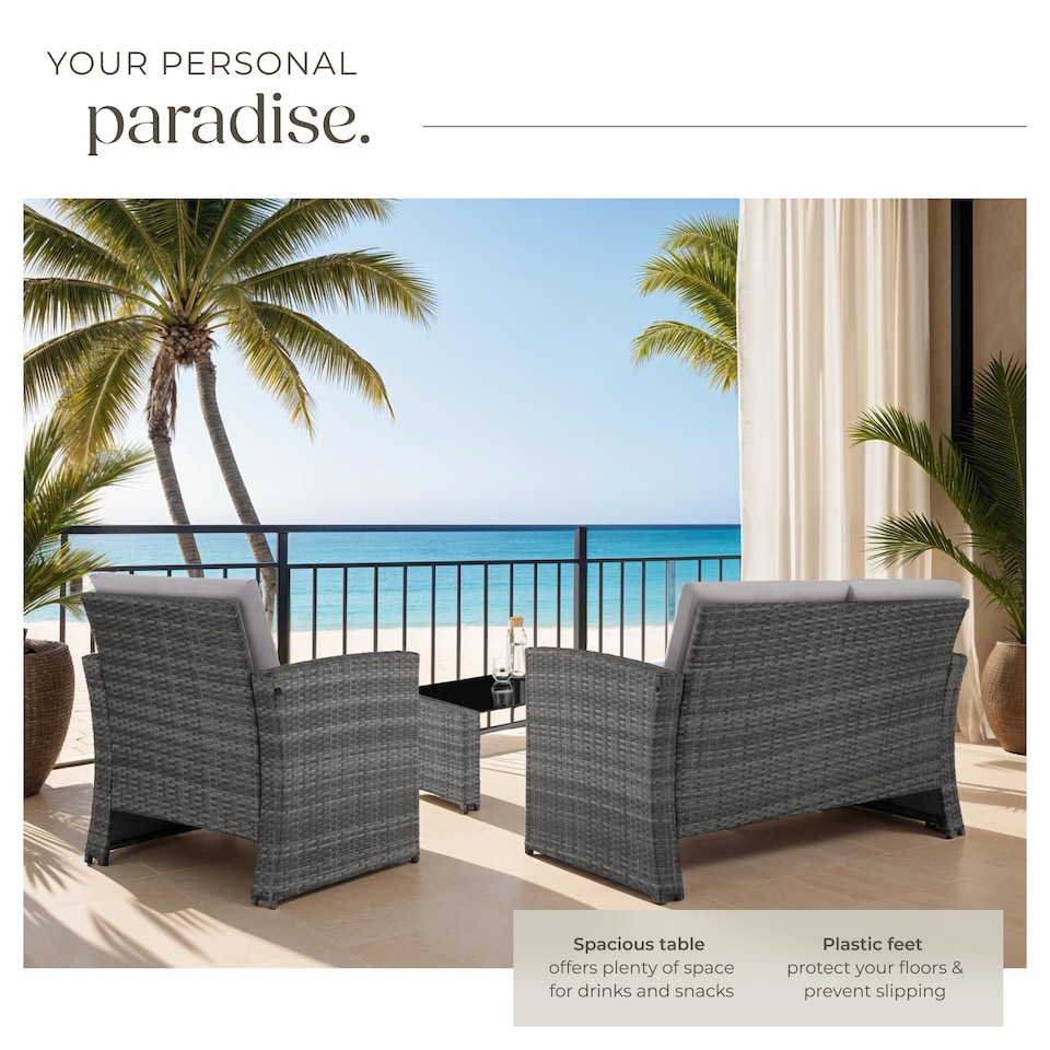 image 1 of Garden Furniture Set Jesolo - 2 armchairs, 1 sofa,  and coffee side table | Grey | grey/light grey | 122 x 70 x 76 cm | 1