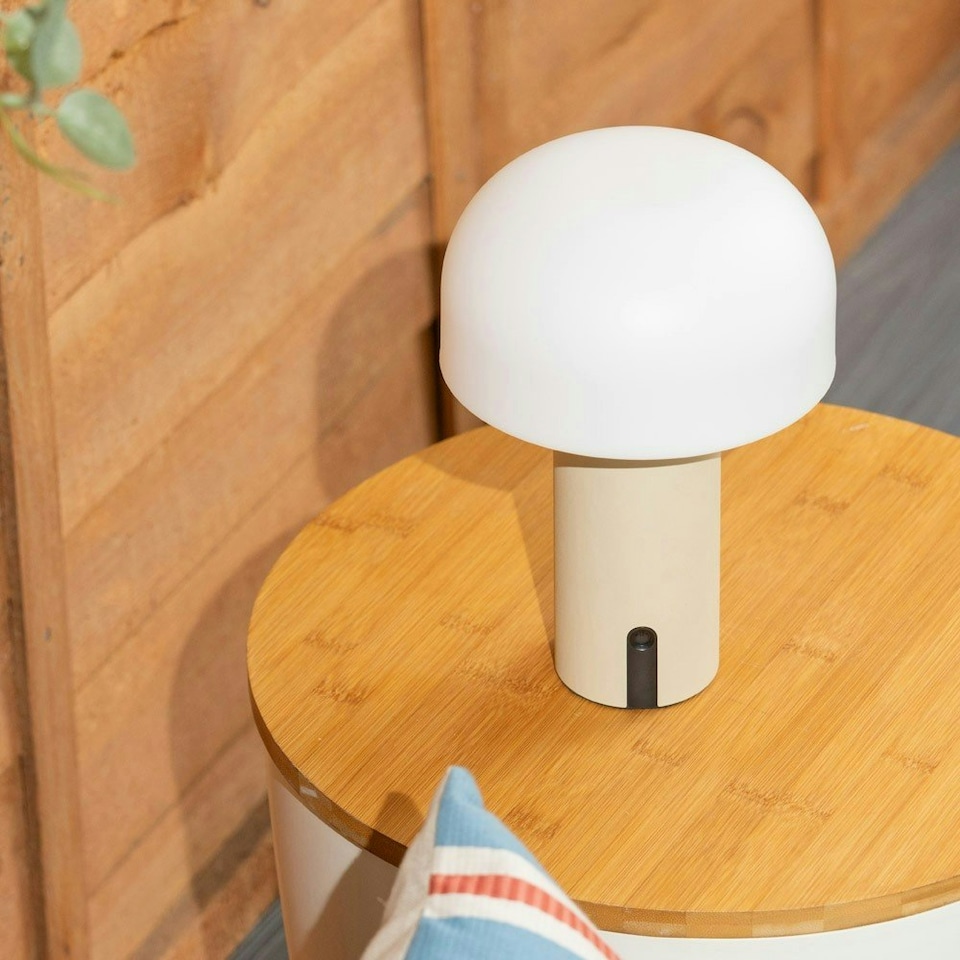 image 1 of ValueLights Calhoun Dimmable Powder Coated Cream Table Lamp with White Shade and SMD LED Integrated LED .8W Warm White 3000K Bulb